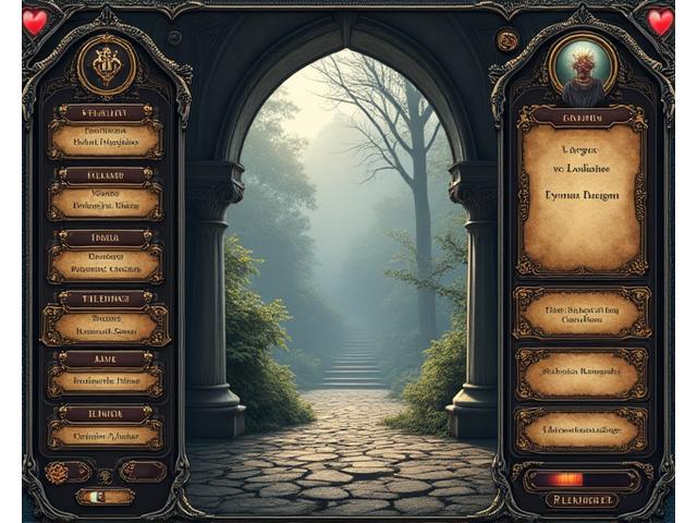 Yoğun ortaçağ temalı, sürükleyici bir fantezi RPG oyun arayüzü.